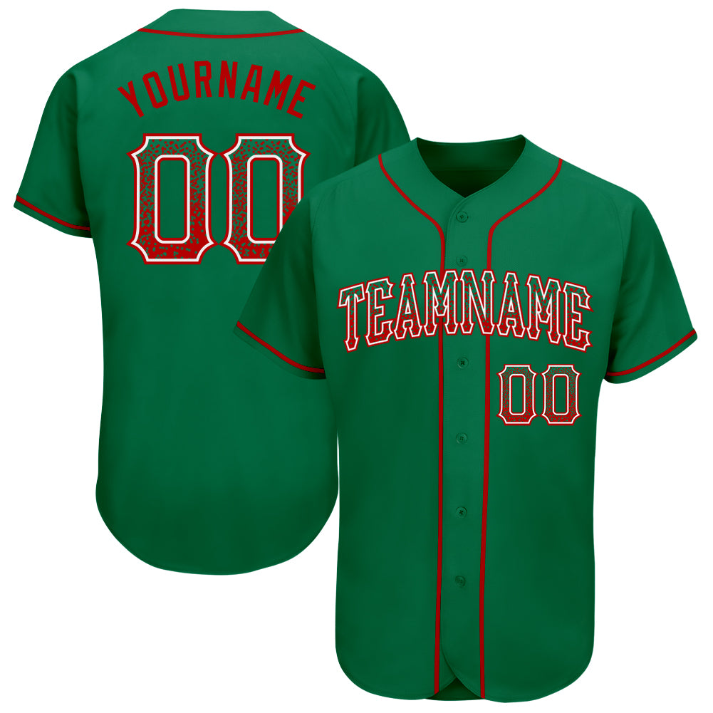 Custom Name and Number Authentic Baseball Jersey in Kelly Green Red-White Fashion Design Personalized Kelly Green Red-White