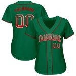 Custom Name and Number Authentic Baseball Jersey in Kelly Green Red-White Fashion Design Personalized Kelly Green Red-White