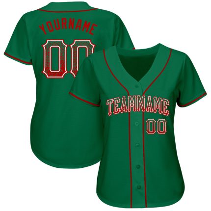 Custom Name and Number Authentic Baseball Jersey in Kelly Green Red-White Fashion Design Personalized Kelly Green Red-White
