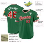 Custom Name Number Authentic Throwback Baseball Jersey in Kelly Green Red White - Personalized Team Jersey Personalized Kelly