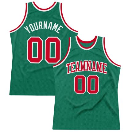Custom Personalized Kelly Green Red-White Basketball Jersey with Name and Number - Authentic Throwback Style Personalized