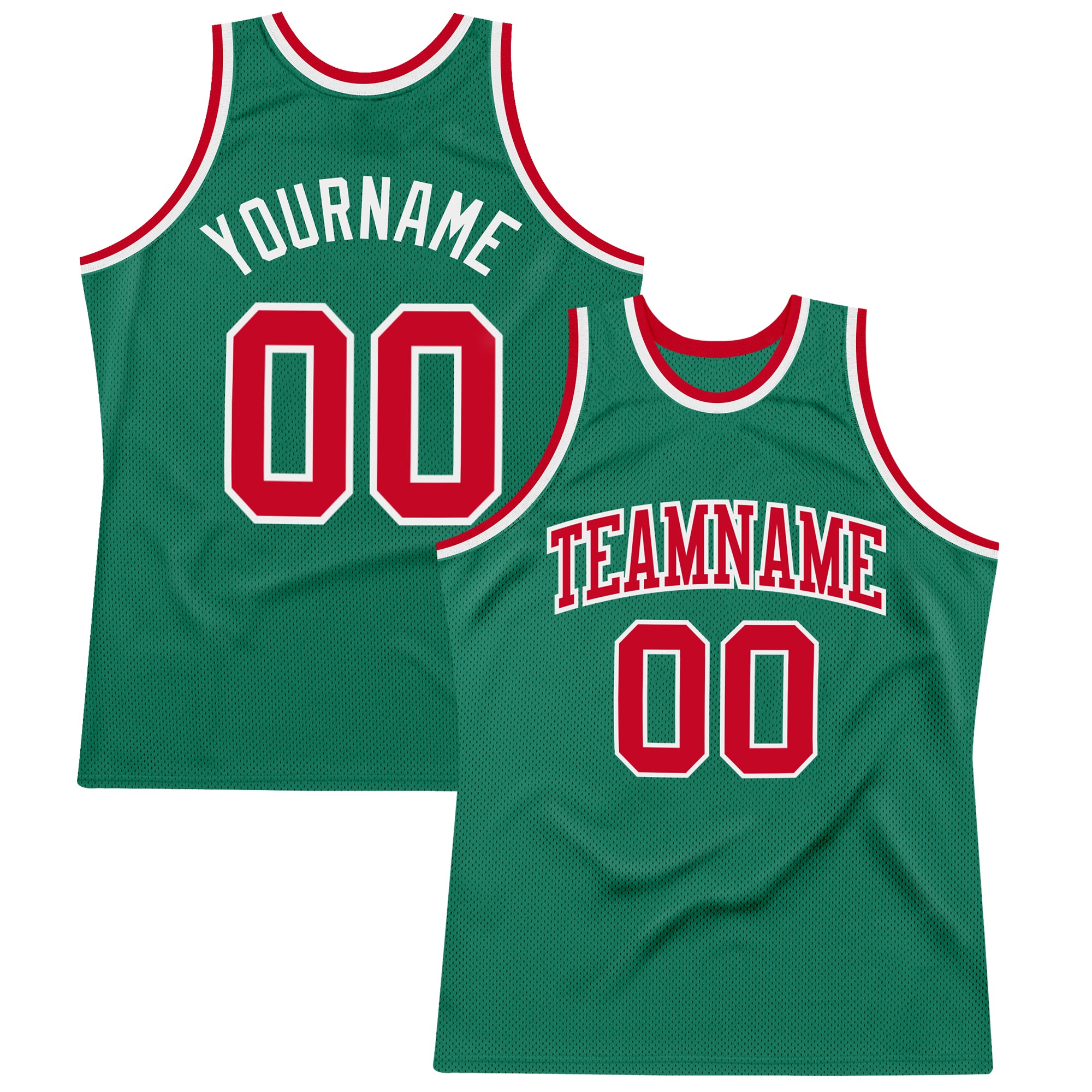 Custom Personalized Kelly Green Red-White Basketball Jersey with Name and Number - Authentic Throwback Style Personalized