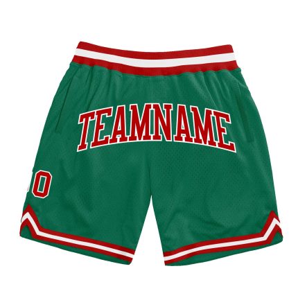 Custom Name and Number Authentic Throwback Basketball Shorts - Personalized Kelly Green Red-White Design Personalized Kelly