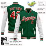 Personalized Two Tone Kelly Green Red-White Varsity Letterman Bomber Jacket Full-Snap Personalized Kelly Green Red-White