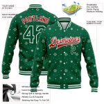 Custom Team Name Number 3D Varsity Letterman Jacket - Personalized Kelly Green Red-White Bomber Full-Snap Personalized Kelly