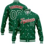 Custom Team Name Number 3D Varsity Letterman Jacket - Personalized Kelly Green Red-White Bomber Full-Snap Personalized Kelly
