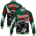 Custom Team Name and Number 3D Bomber Varsity Letterman Jacket - Kelly Green Red White Eagle Mexico Personalized Kelly Green