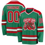 Custom Team Hockey Jersey - Personalized Kelly Green Red-White with Name & Number Personalized Kelly Green Red-White Hockey