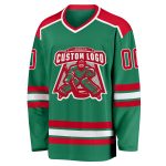 Custom Team Hockey Jersey - Personalized Kelly Green Red-White with Name & Number Personalized Kelly Green Red-White Hockey