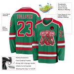 Custom Team Hockey Jersey - Personalized Kelly Green Red-White with Name & Number Personalized Kelly Green Red-White Hockey