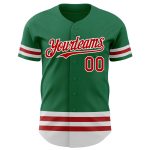 Custom Name and Number Kelly Green Baseball Jersey with Red-White Line - Authentic Team Apparel Personalized Kelly Green