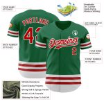 Custom Name and Number Kelly Green Baseball Jersey with Red-White Line - Authentic Team Apparel Personalized Kelly Green