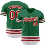 Custom Name and Number Kelly Green Baseball Jersey with Red-White Line - Authentic Team Apparel Personalized Kelly Green