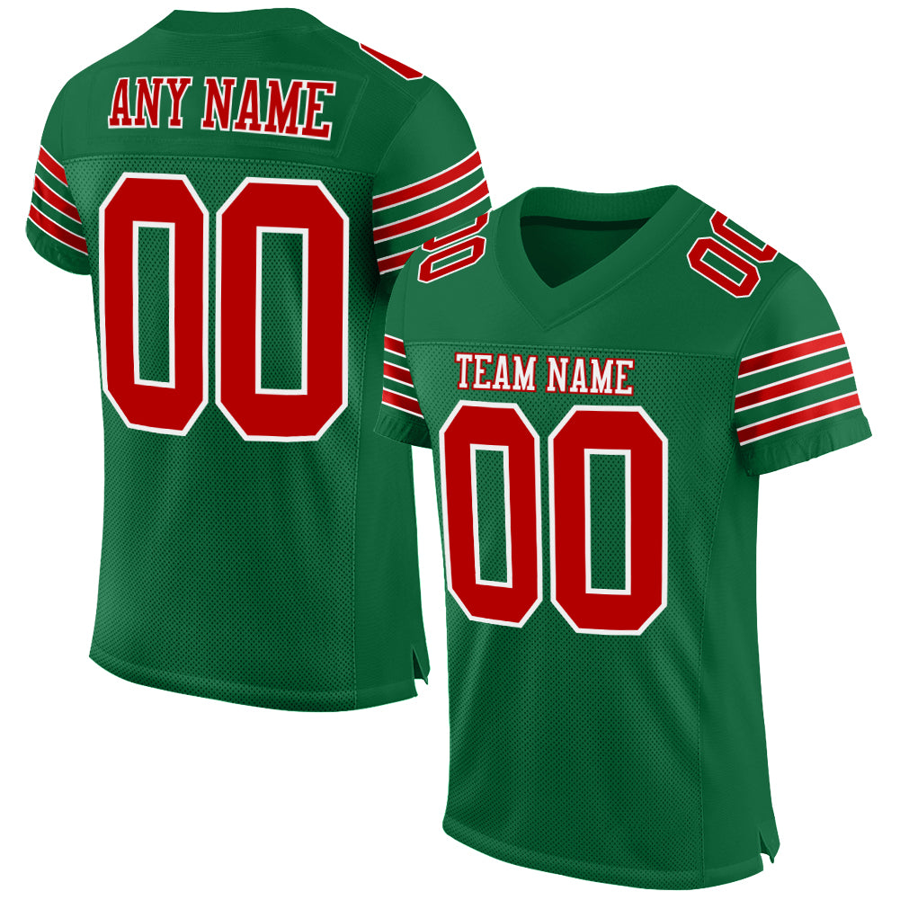 Custom Personalized Authentic Football Jersey in Kelly Green Red-White - Team Name & Number Personalized Kelly Green Red-White