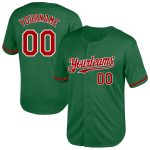 Custom Personalized Baseball Jersey in Kelly Green with Red-White Mesh, Team Name and Number, Authentic Throwback Style Personalized