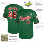 Custom Personalized Baseball Jersey in Kelly Green with Red-White Mesh, Team Name and Number, Authentic Throwback Style Personalized