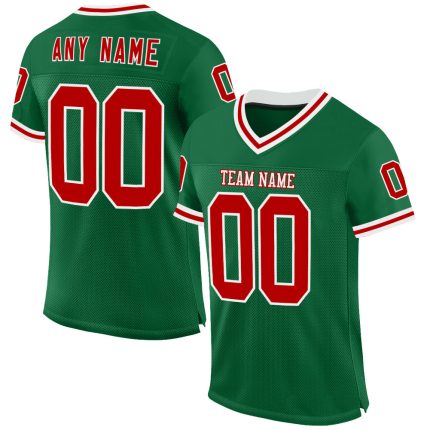 Custom Personalized Throwback Football Jersey - Kelly Green Red-White, Team Name & Number Personalized Kelly Green Red-White