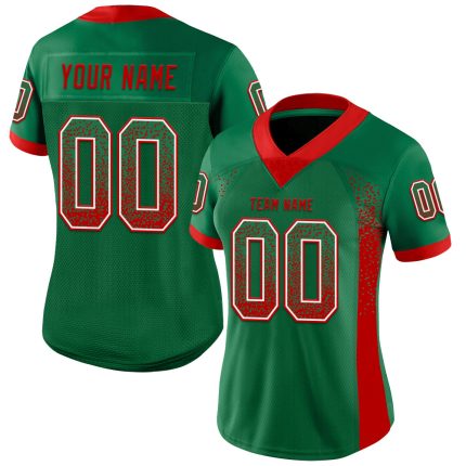 Custom Team Football Jersey with Name and Number - Personalized Kelly Green Red-White Mesh Drift Style Personalized Kelly
