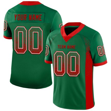 Custom Team Football Jersey with Name and Number - Personalized Kelly Green Red-White Mesh Drift Style Personalized Kelly