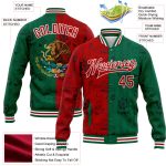 Personalized Mexico 3D Bomber Varsity Letterman Jacket in Kelly Green Red-White Personalized Kelly Green Red-White Mexico