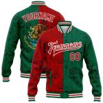 Personalized Mexico 3D Bomber Varsity Letterman Jacket in Kelly Green Red-White Personalized Kelly Green Red-White Mexico