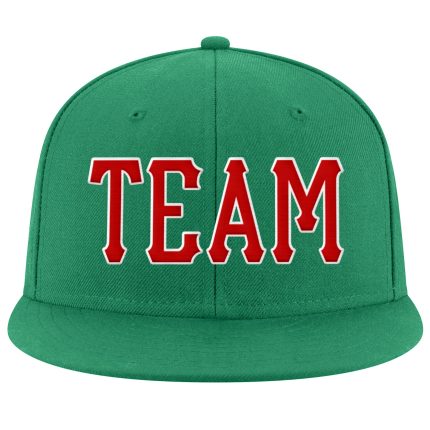 Custom Name Number Adjustable Snapback Hat - Personalized Kelly Green Red White Stitched Cap Personalized Kelly Green Red-White