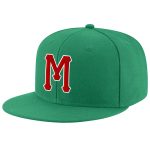 Custom Name Number Adjustable Snapback Hat - Personalized Kelly Green Red White Stitched Cap Personalized Kelly Green Red-White