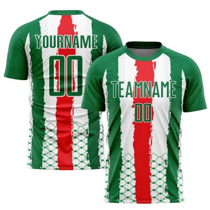 Personalized Mexico Soccer Jersey - Kelly Green Red-White Sublimation Uniform Personalized Kelly Green Red-White Sublimation