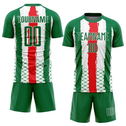 Personalized Mexico Soccer Jersey - Kelly Green Red-White Sublimation Uniform Personalized Kelly Green Red-White Sublimation