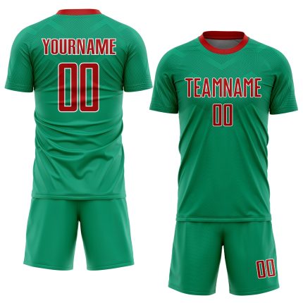 Custom Mexico Soccer Jersey Sublimation with Personalized Name and Number - Kelly Green Red-White Team Uniform Personalized