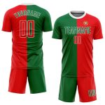Custom Portuguese Flag Soccer Jersey Personalized Name Number - Kelly Green Red-White Sublimation Team Uniform Personalized
