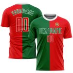 Custom Portuguese Flag Soccer Jersey Personalized Name Number - Kelly Green Red-White Sublimation Team Uniform Personalized