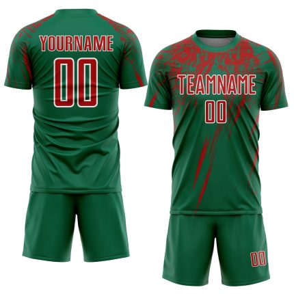 Custom Team Soccer Jersey with Personalized Name and Number - Kelly Green Red-White Sublimation Design Personalized Kelly