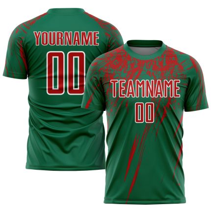 Custom Team Soccer Jersey with Personalized Name and Number - Kelly Green Red-White Sublimation Design Personalized Kelly