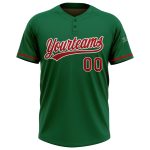 Personalized Unisex Softball Jersey in Kelly Green with Red and White Two-Button Design Personalized Kelly Green Red-White