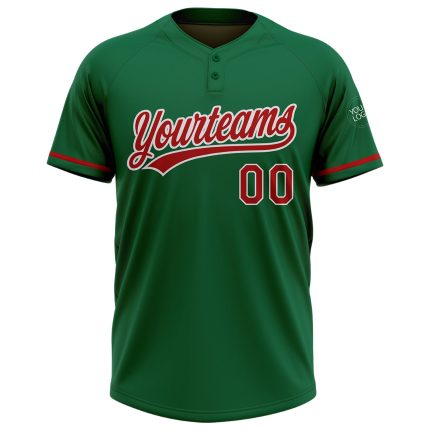 Personalized Unisex Softball Jersey in Kelly Green with Red and White Two-Button Design Personalized Kelly Green Red-White