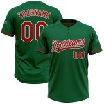 Personalized Unisex Softball Jersey in Kelly Green with Red and White Two-Button Design Personalized Kelly Green Red-White