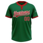 Custom Name Number Softball Jersey Two-Button Unisex in Kelly Green Red-White | Personalized Team Apparel Personalized Kelly