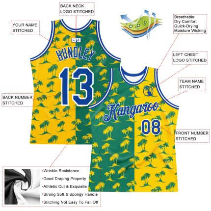Custom Name Number Basketball Jersey Hawaii Palm Trees 3D Pattern Royal Gold Kelly Green Authentic Personalized Kelly Green