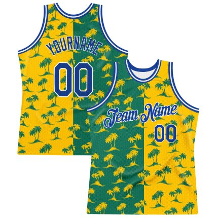 Custom Name Number Basketball Jersey Hawaii Palm Trees 3D Pattern Royal Gold Kelly Green Authentic Personalized Kelly Green