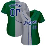 Custom Name and Number Personalized Kelly Green and Royal Gray Baseball Jersey - Authentic Split Fashion Team Jersey Personalized