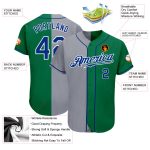 Custom Name and Number Personalized Kelly Green and Royal Gray Baseball Jersey - Authentic Split Fashion Team Jersey Personalized