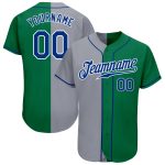 Custom Name and Number Personalized Kelly Green and Royal Gray Baseball Jersey - Authentic Split Fashion Team Jersey Personalized