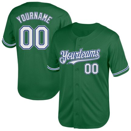 Custom Name and Number Authentic Baseball Jersey - Personalized Kelly Green Royal-Gray Mesh Throwback Style Personalized