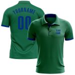 Custom Team Name Number Golf Polo Shirt Kelly Green Royal Performance Personalized Kelly Green Royal Performance Golf Polo
