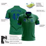 Custom Team Name Number Golf Polo Shirt Kelly Green Royal Performance Personalized Kelly Green Royal Performance Golf Polo