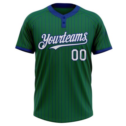 Custom Name Number Unisex Softball Jersey Kelly Green Royal Pinstripe Two-Button Design Personalized Team Apparel Personalized