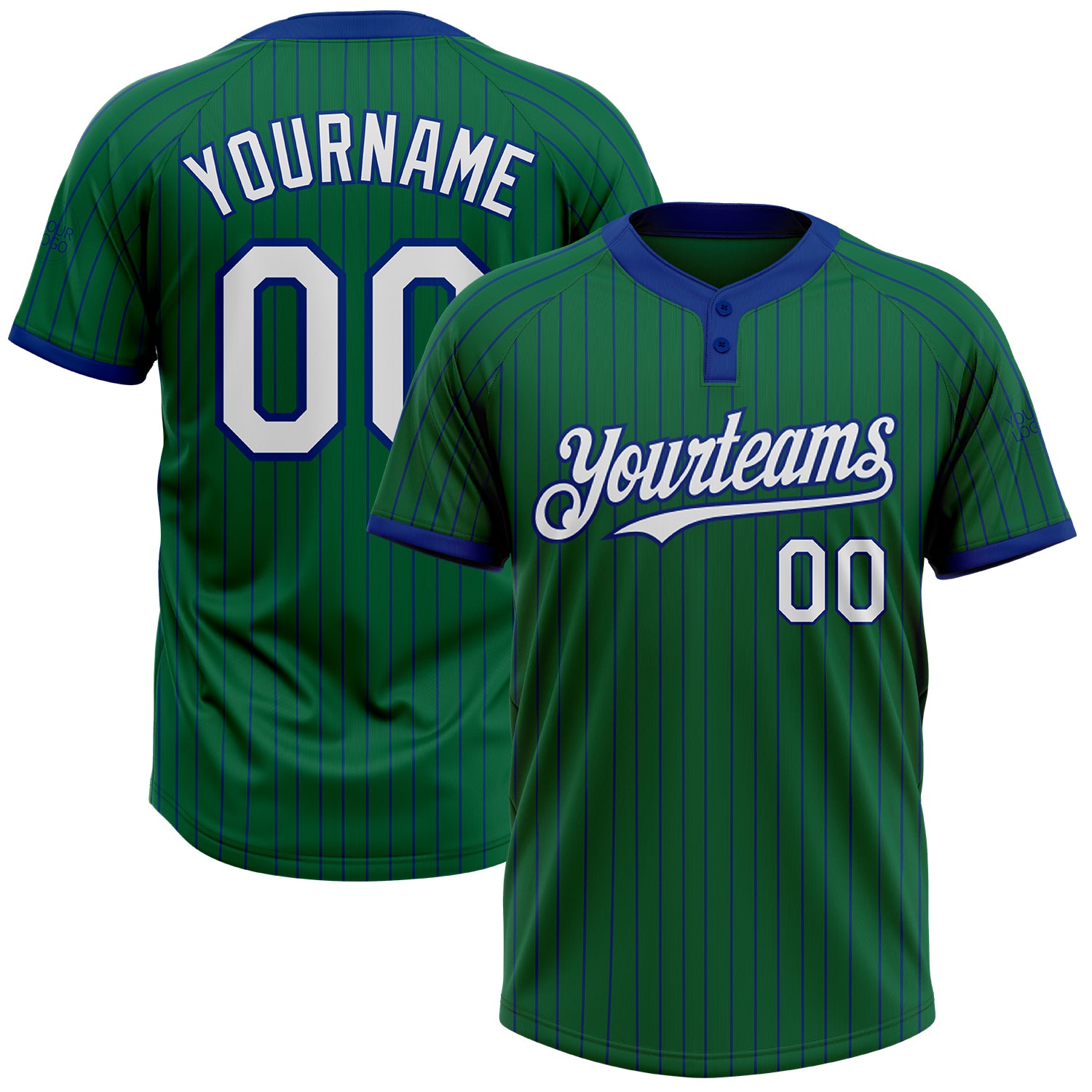 Custom Name Number Unisex Softball Jersey Kelly Green Royal Pinstripe Two-Button Design Personalized Team Apparel Personalized