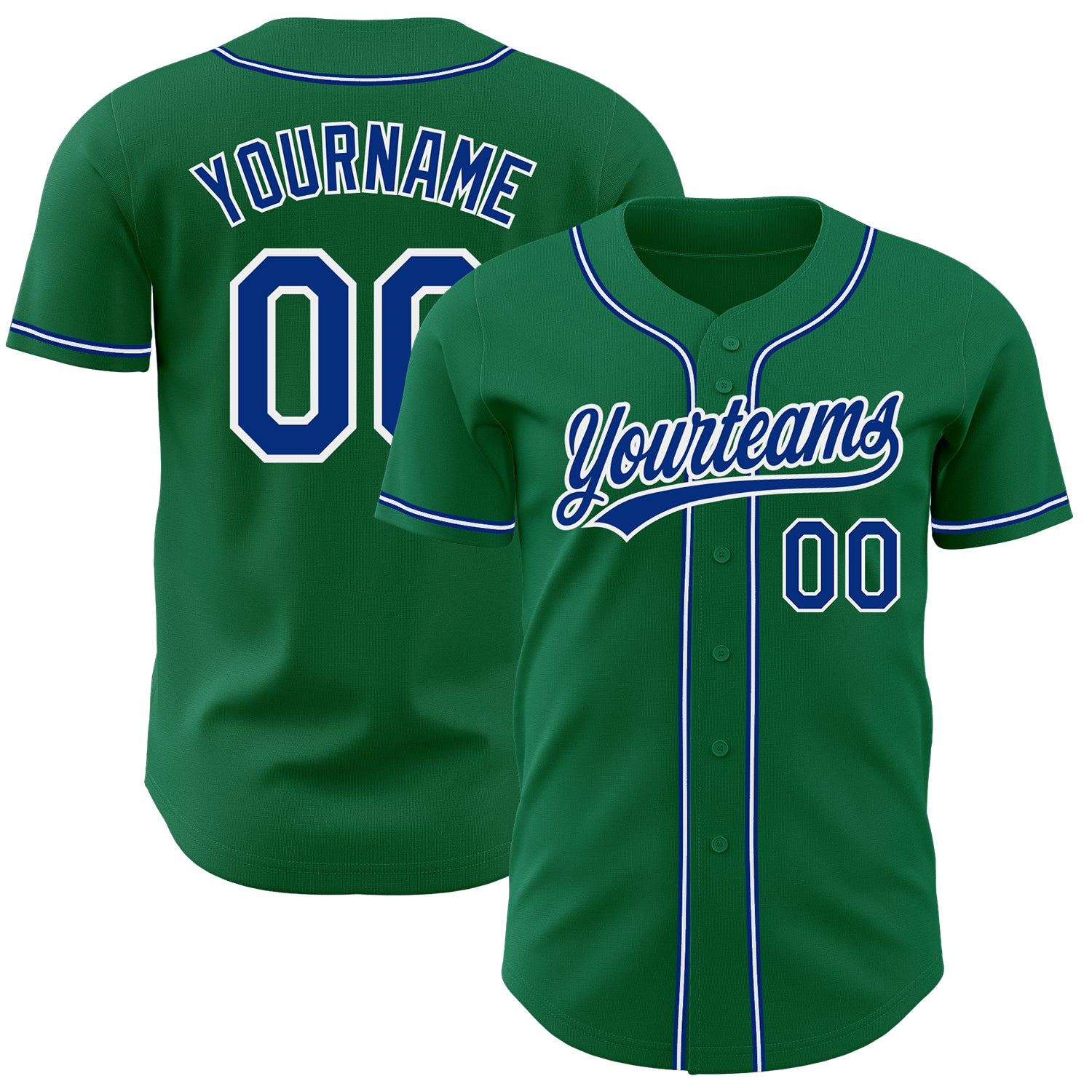 Personalized Kelly Green Authentic Baseball Jersey - Royal-White Design Personalized Kelly Green Royal-White Authentic Baseball