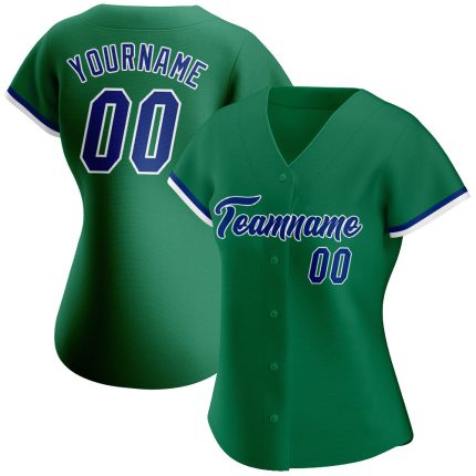 Custom Name and Number Kelly Green Royal-White Authentic Baseball Jersey - Personalized Team Apparel Personalized Kelly Green